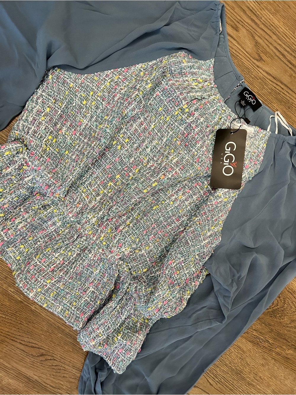 GIGIO Blue Multicolor Tweed top